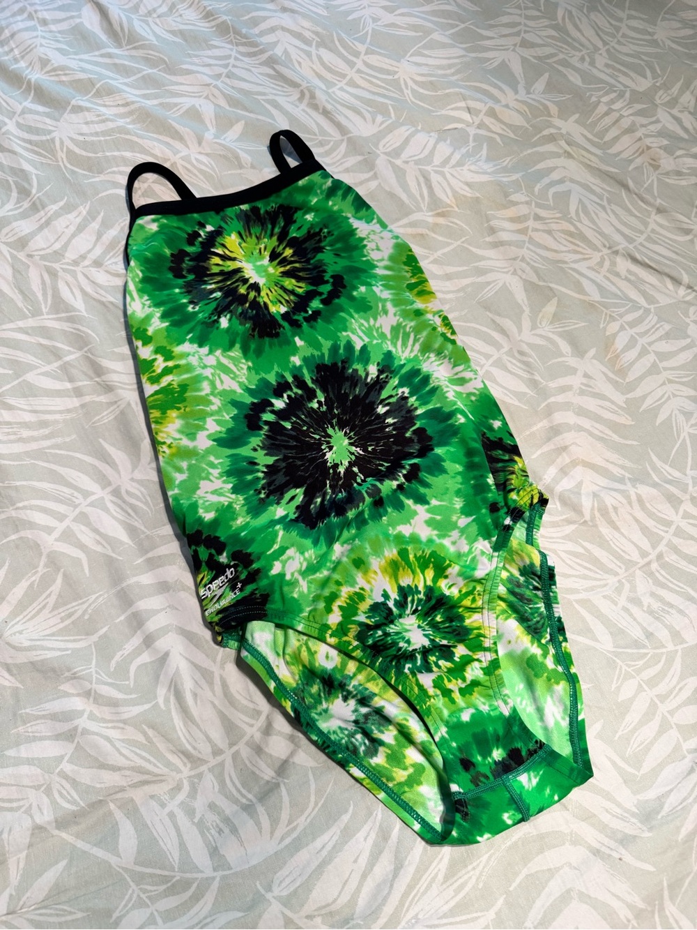 Vintage Y2K Speedo Endurance+ Green Tie Dye Print One Piece Swimsuit